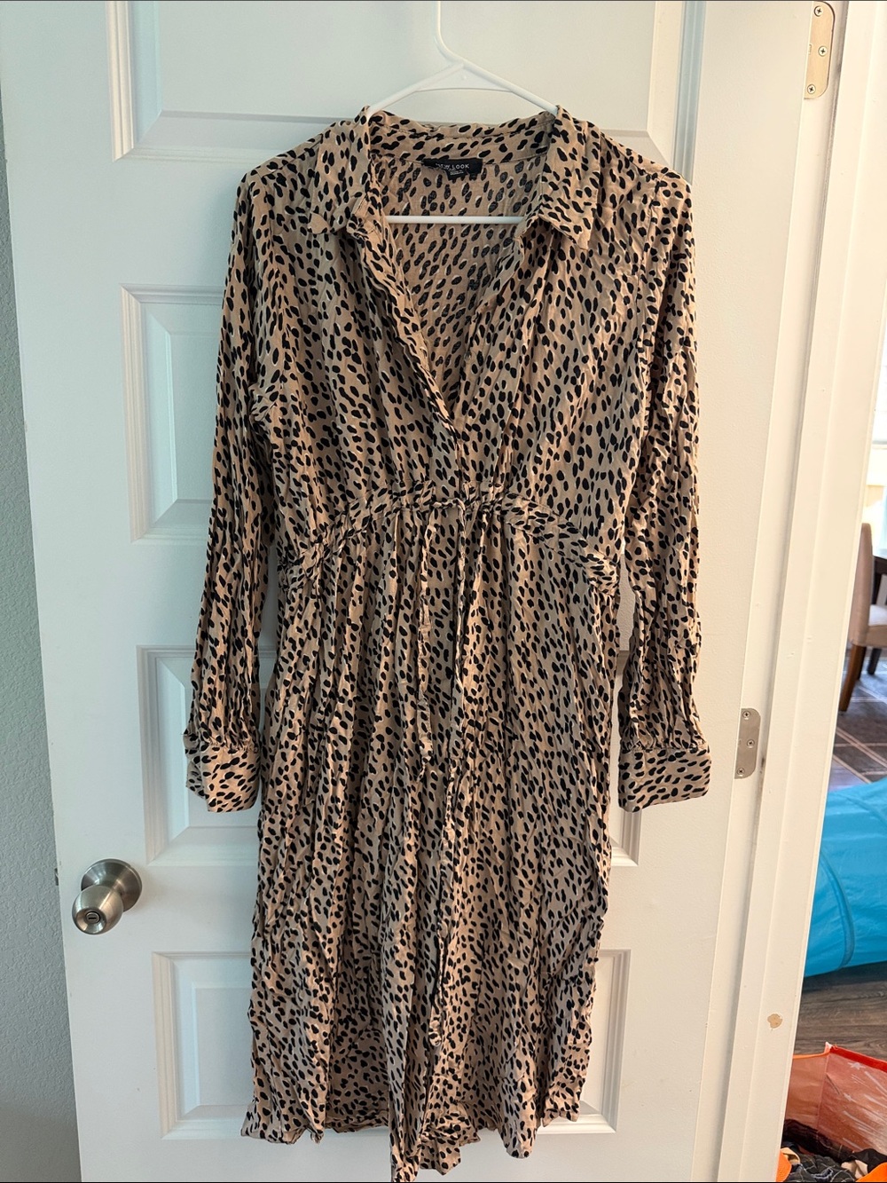 New Look Beige and Black Printed Midi Shirt Dress